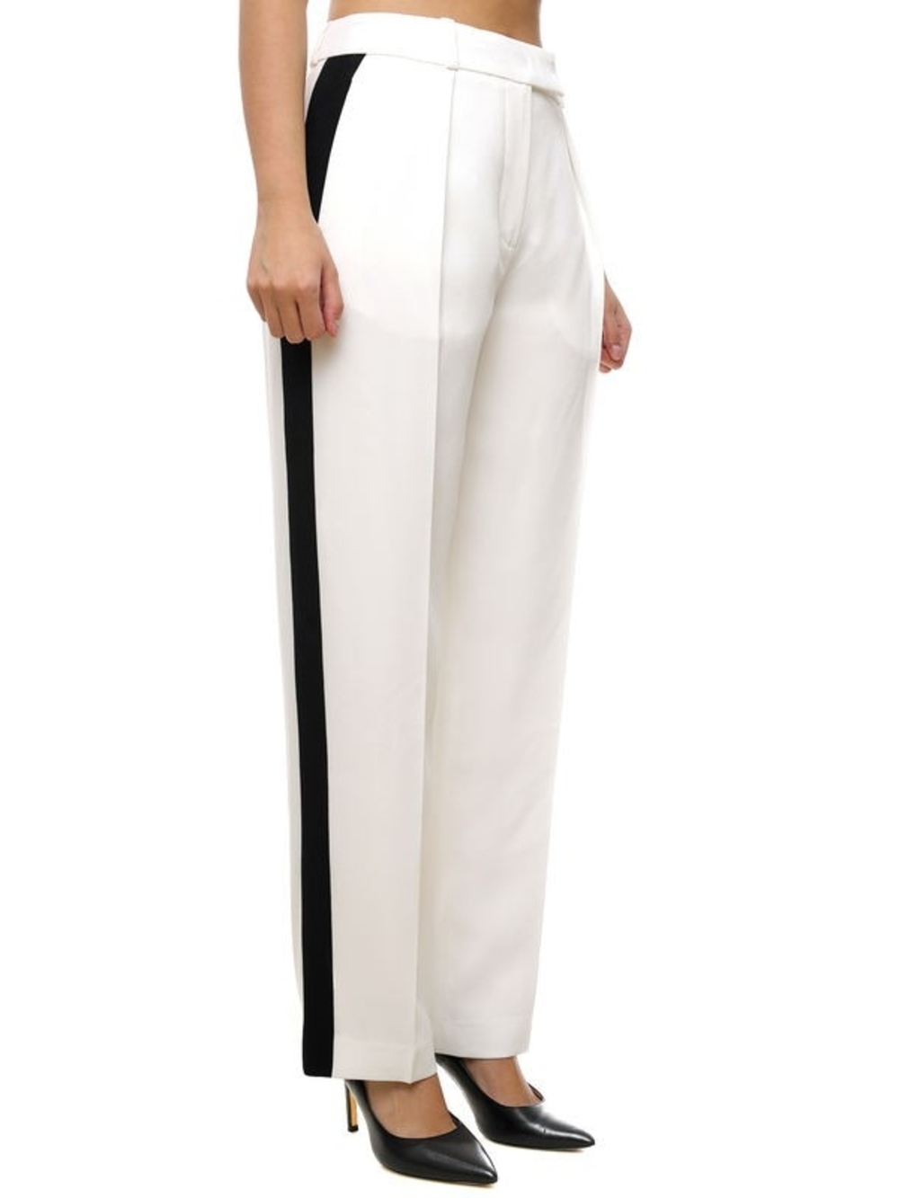 Karl Lagerfeld White Pants with Black Side Tuxedo Stripe SZ10